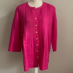 Long Sleeve Button Down Linen Top Pink